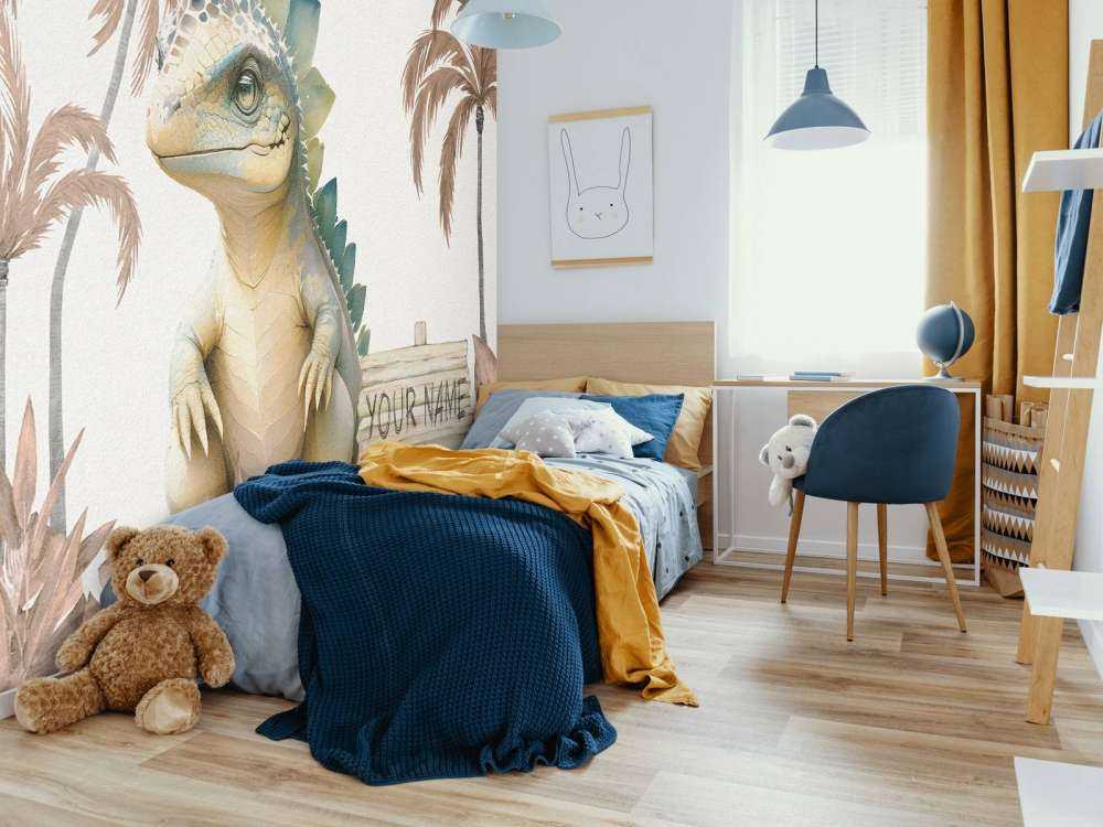 Baby stegosaurus i den taupefärgade djungeln