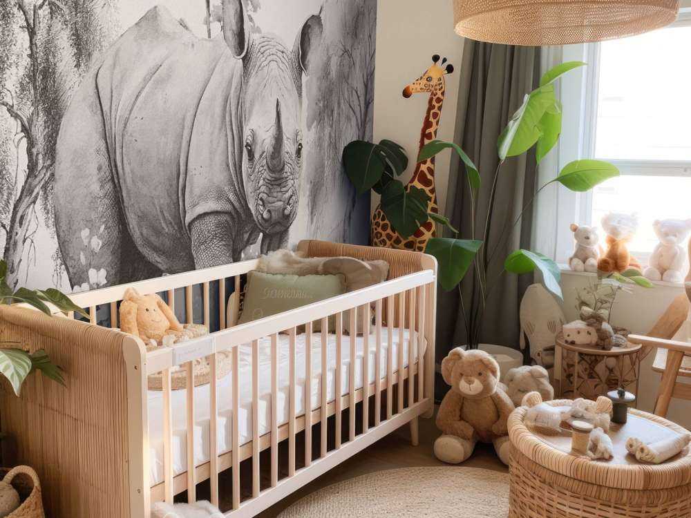 Noshörningsbebis på savannen beige