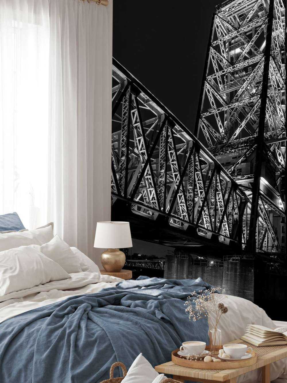 Den tidigare järnvägsbron De Hef i Rotterdam i svartvitt 