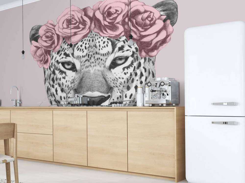 leopard med rosa blommor