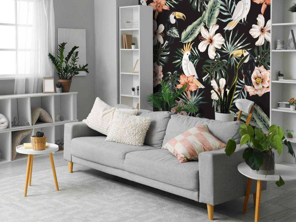 Tropisk thavn och papegoja