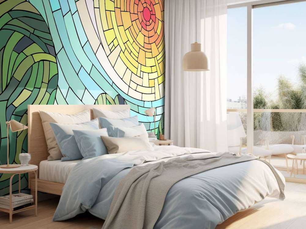 Röd sol vid träden