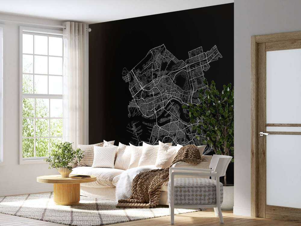 Karta över Rotterdam, svart