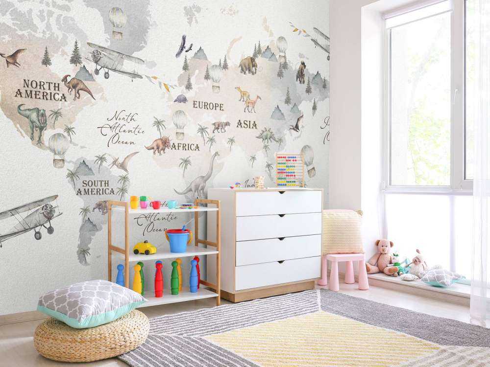 Verdenskort med dinosaurer