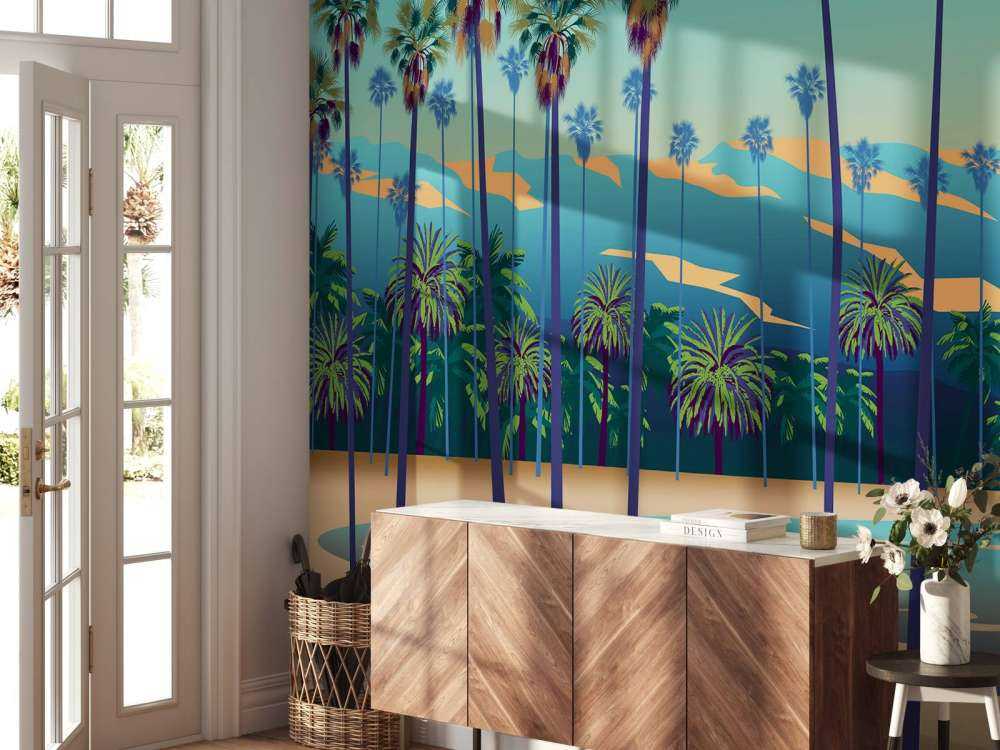 Tegnet sø med palmer