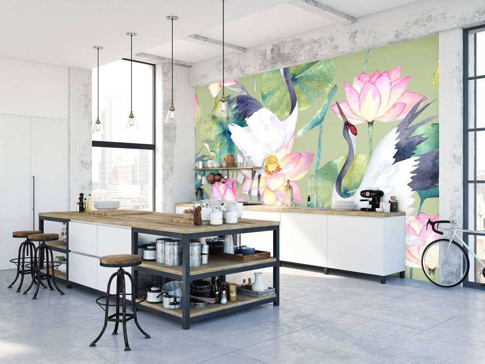 Grues perdues dans les fleurs