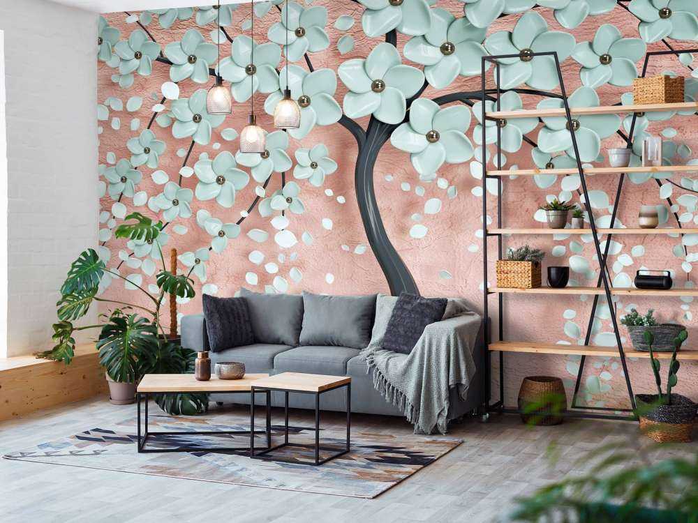 Sort fantasitræ med mynteblomster