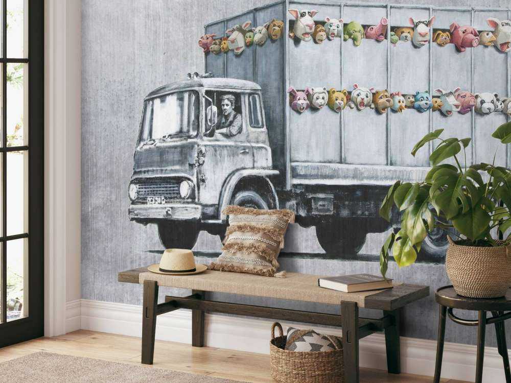 Banksy - Meat truck, grey concrete