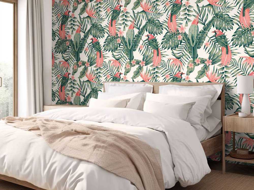 Tropiska växter, blommor och fåglar