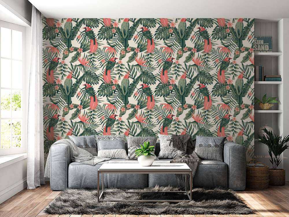 Tropiska växter, blommor och fåglar