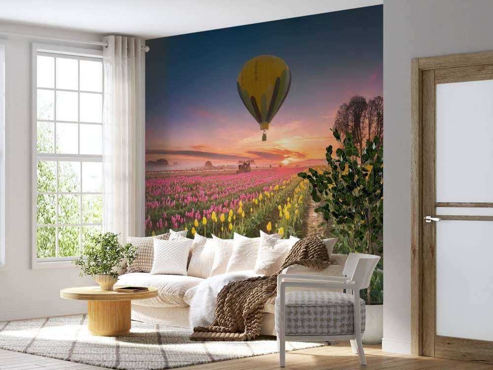 Rosa gula tulpanfält