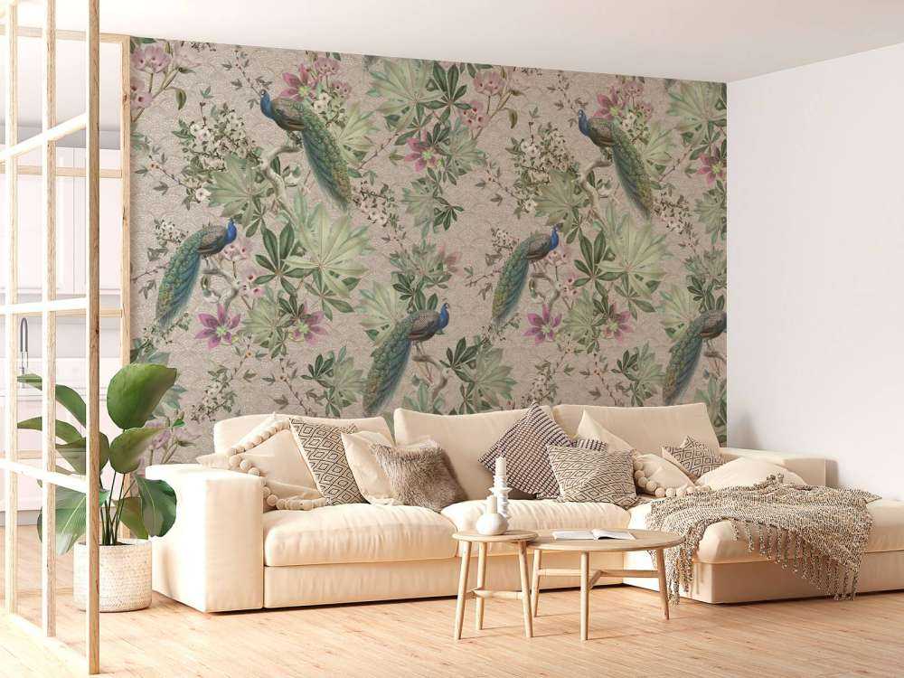 Vintage trädgård påfåglar - grädde