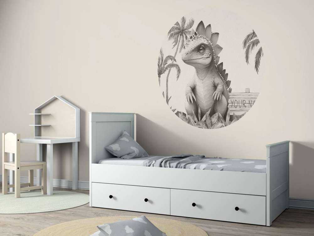 Baby stegosaurus i den beige djungeln