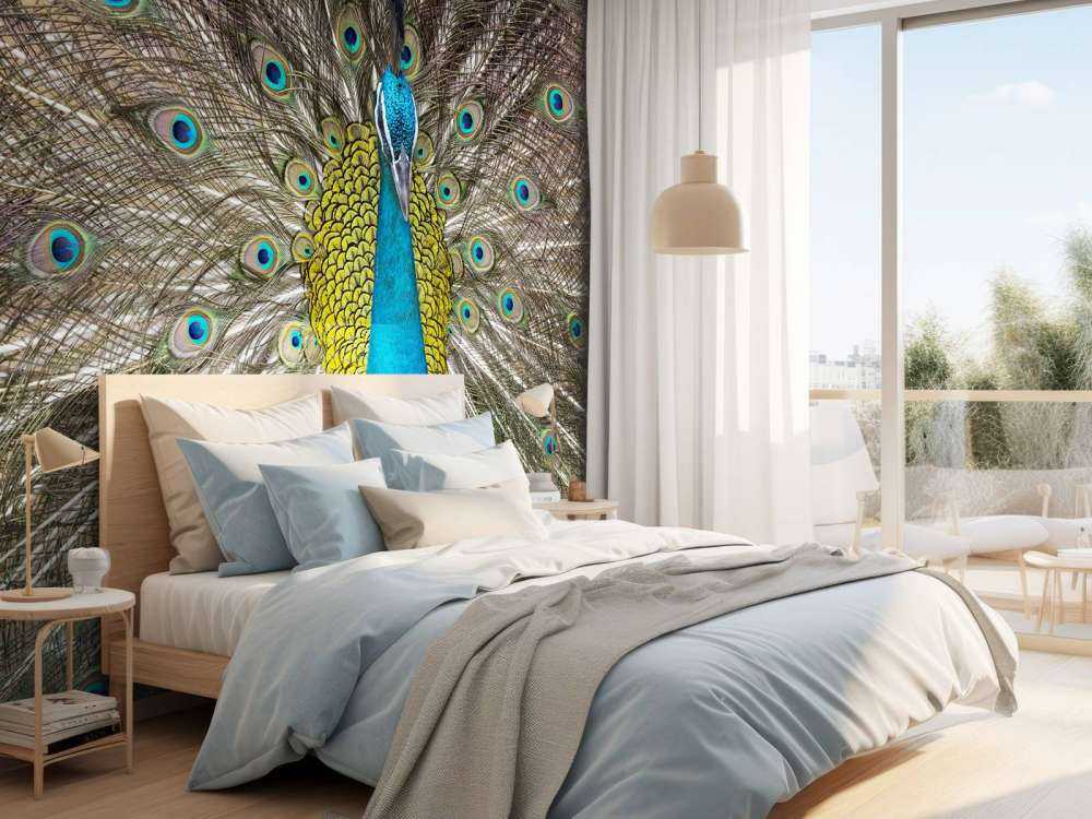 Påfågel med fyllda fjädrar