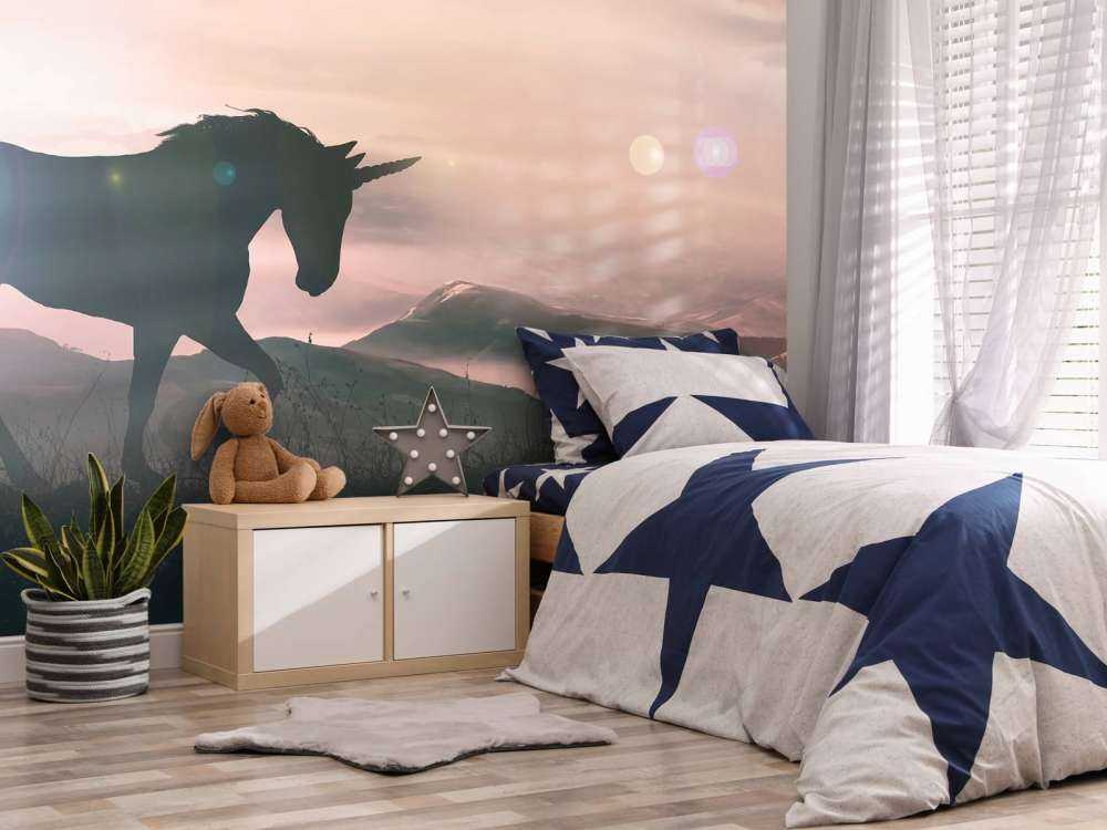 Enhjørning ved solnedgang