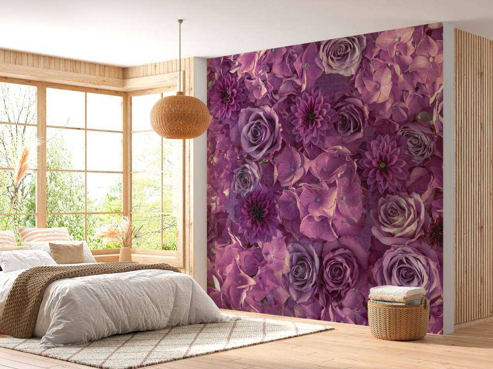 Lilla hortensiaer, roser og georginer