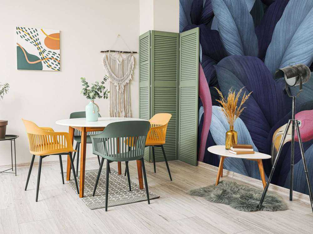 Flamingoer med blader