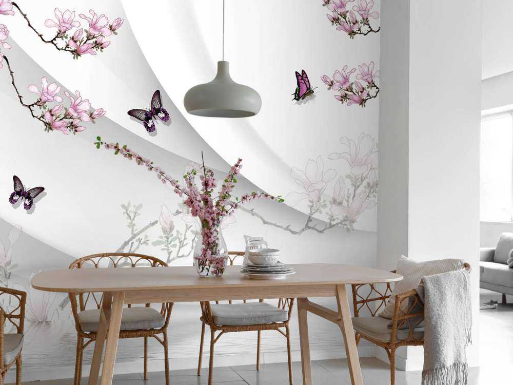 Hvit 3D bakgrunn med grasiøs blomst