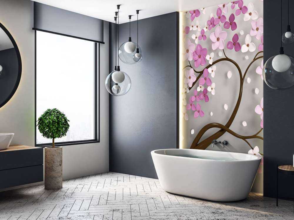 Tre med lilla hvite blomster