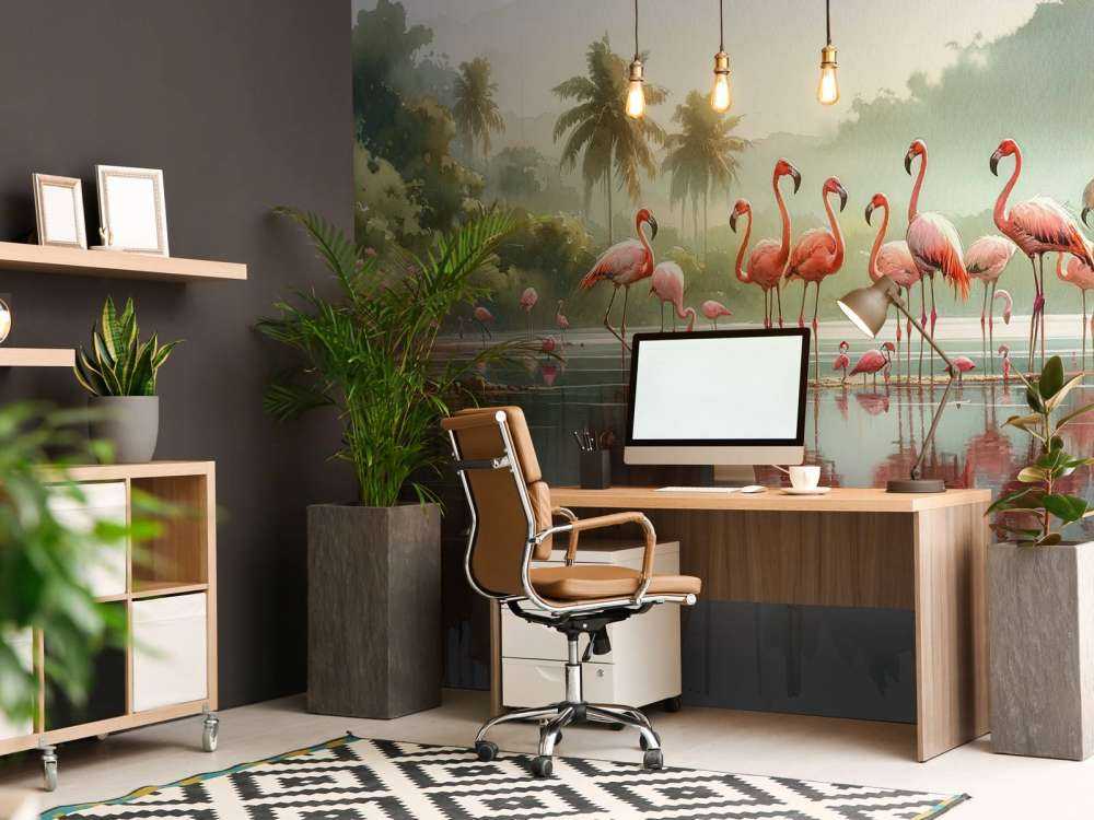 Morgenspeilinger av flamingoer