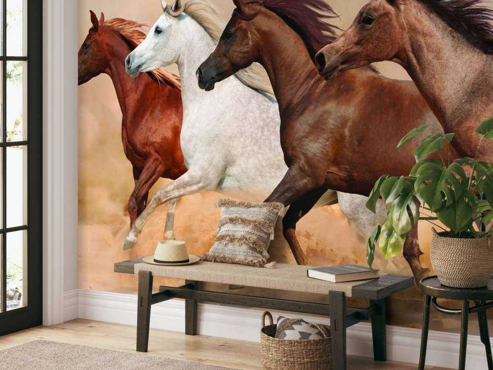 Galopperende hester i en sandstorm