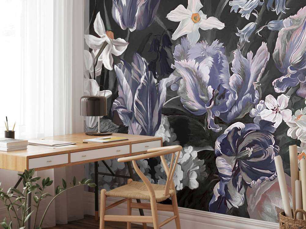 Bukett med pioner i flere farger