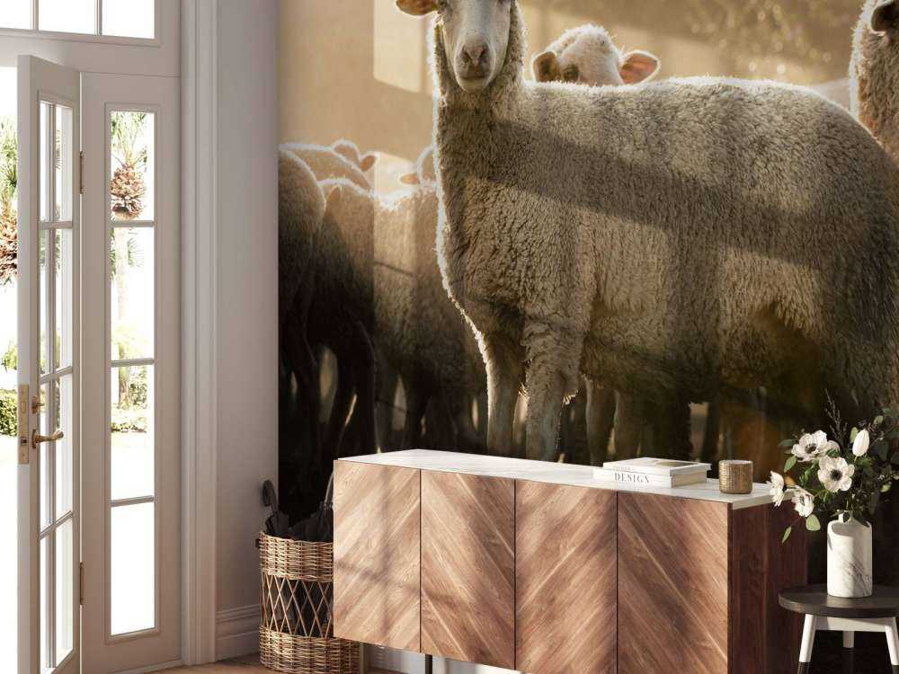 Fårflock med gyllene timme