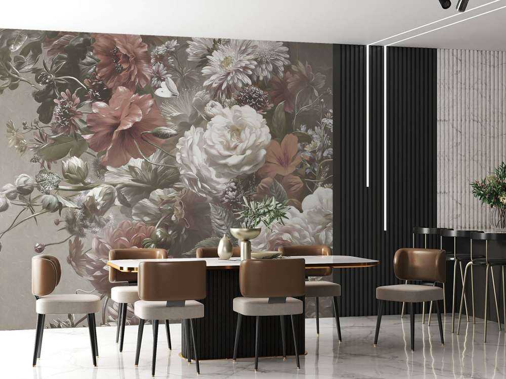 Stort bukett med vallmo Grädde