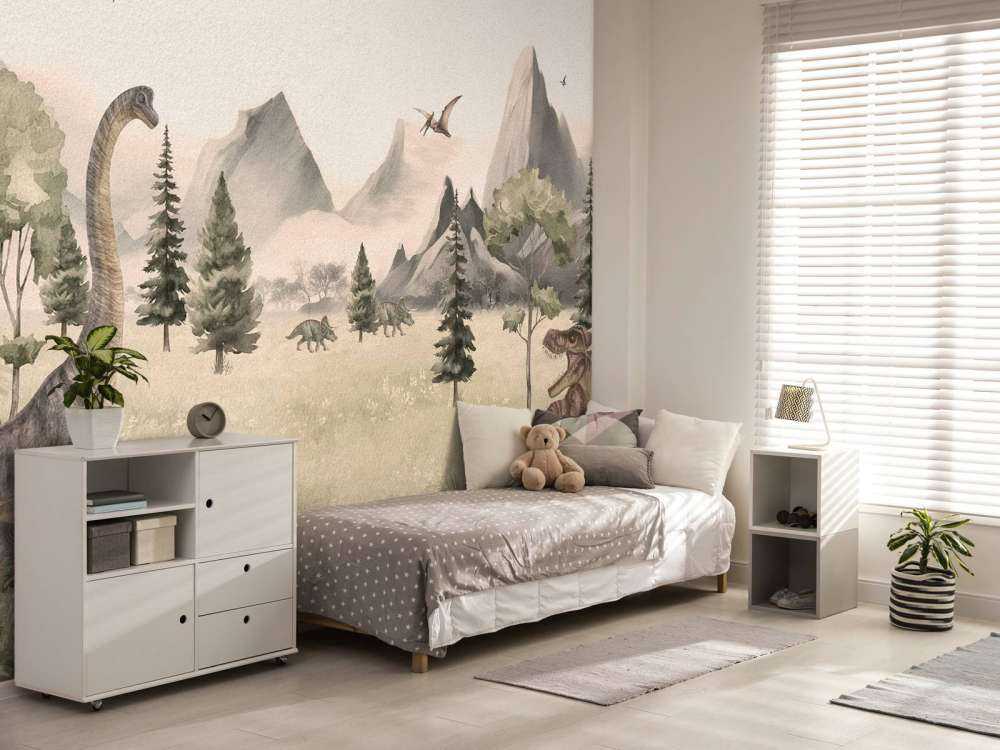 Landskap med dinosaurier i beige
