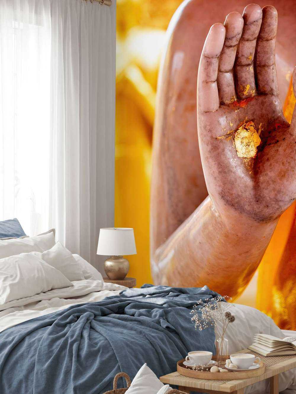 Palm med guldplakett Bangkok tempelkomplex (Thailand)  