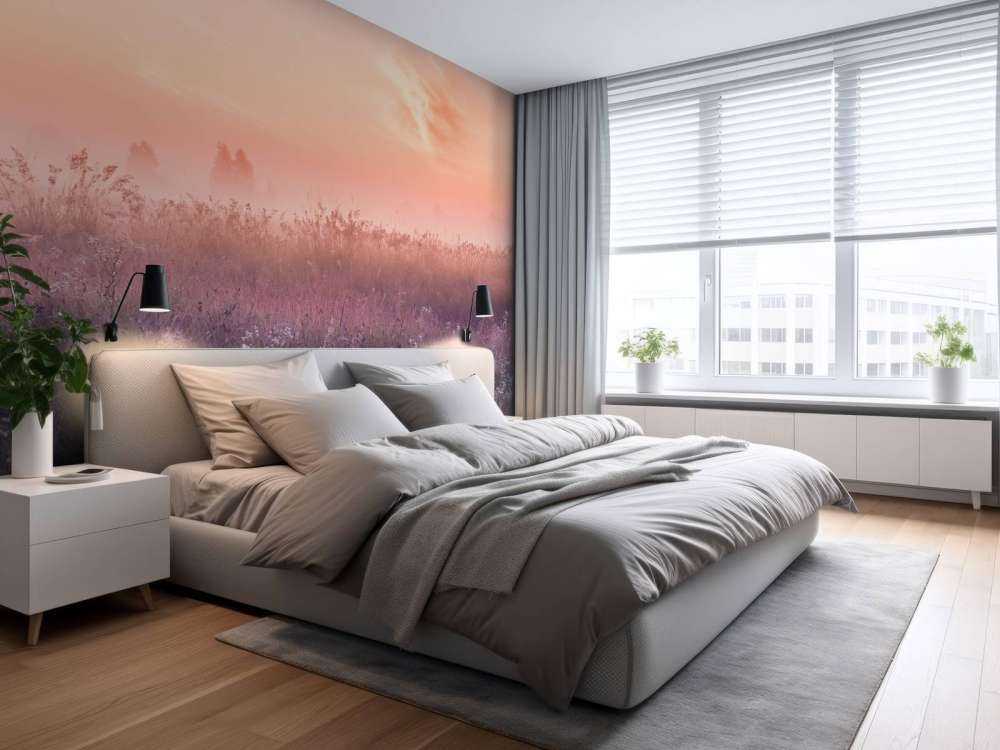 Fält med morgondimma