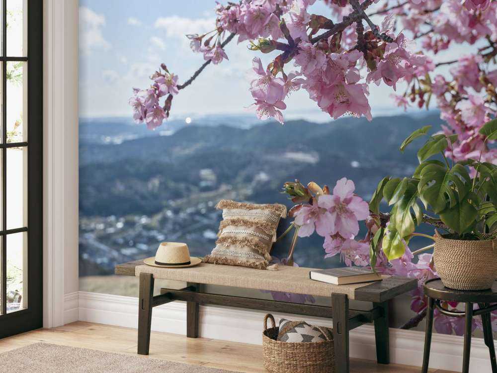 Japanske blomster med bjerge