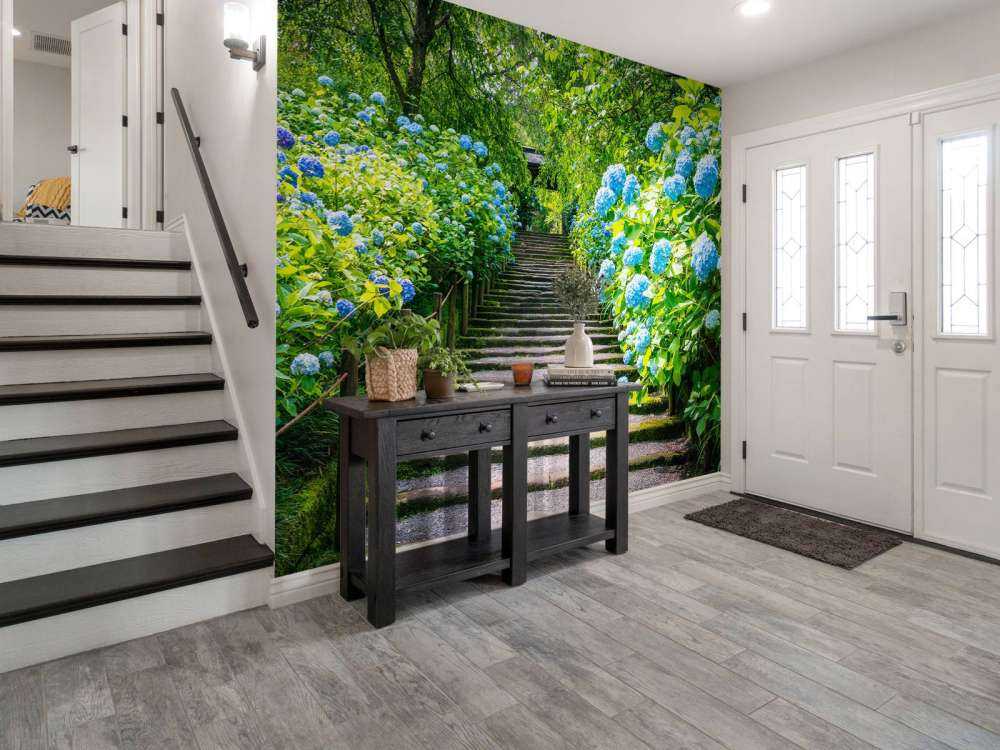 Trappe mellem hortensiaer