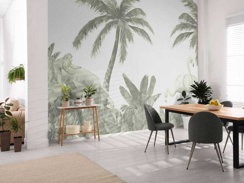 Aber og flamingoer i grønt