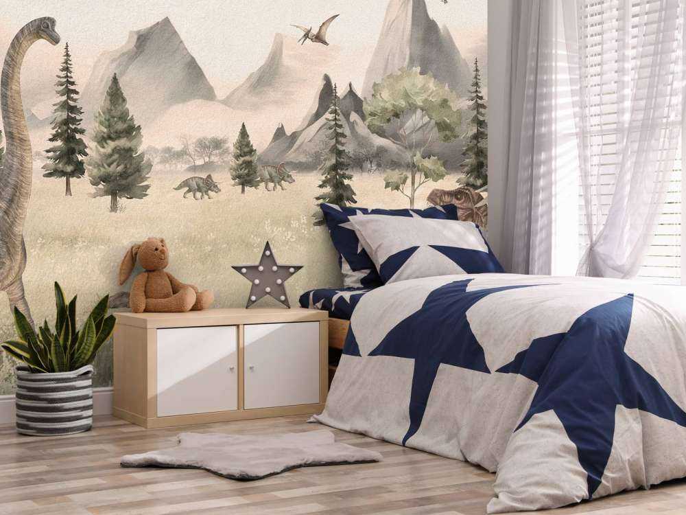 Landskab med dinosaurer i beige