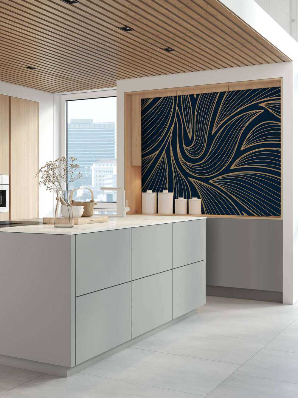 Art deco blomster blå