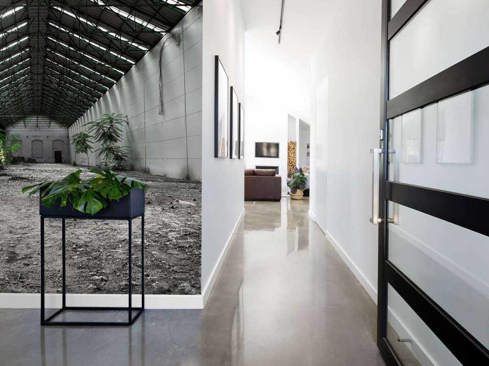 Industrihall med planter