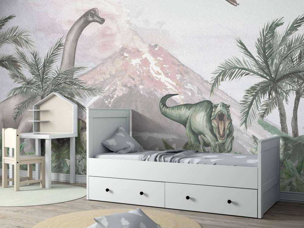 Dino ligger i nærheten av en vulkan