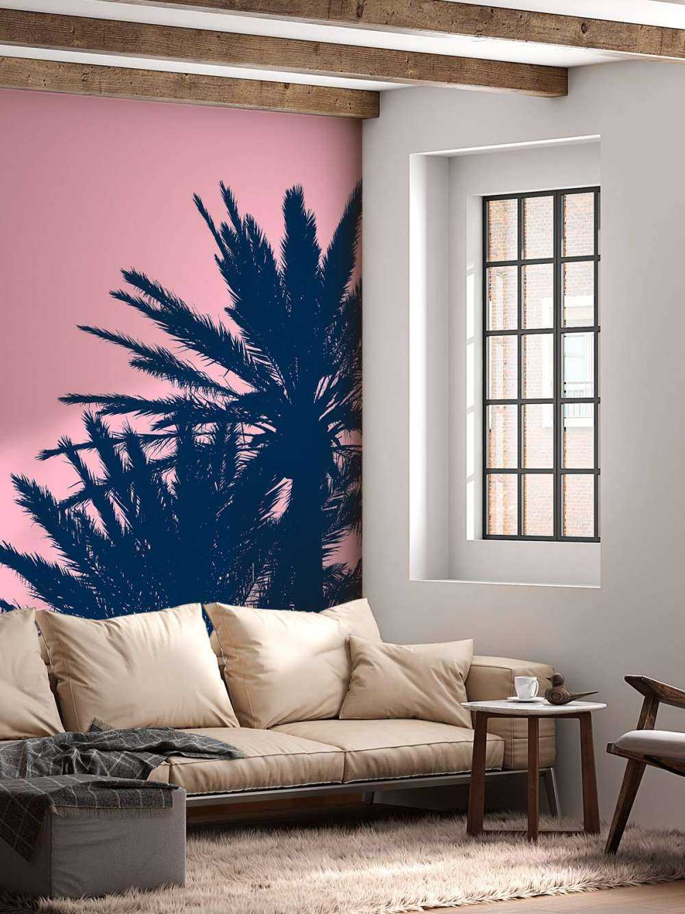 Palmer med rosa bakgrunn