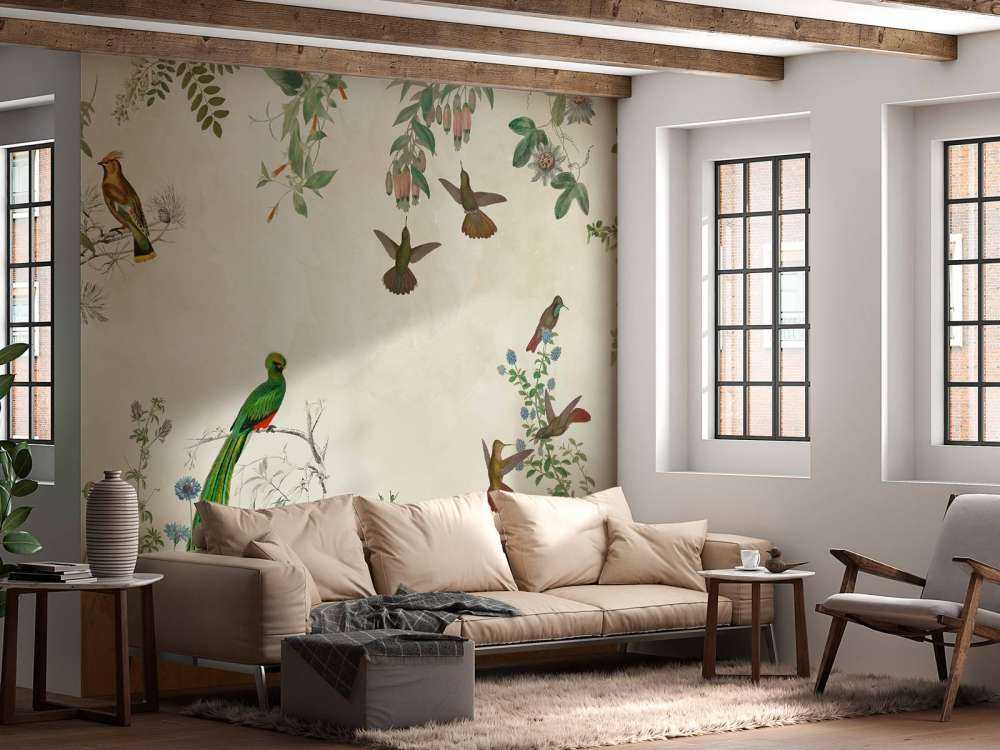 Felt av fargerike fugler