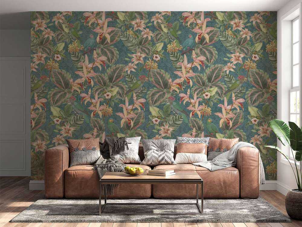 Tropiske jungelfugler og -papegøyer - turkis