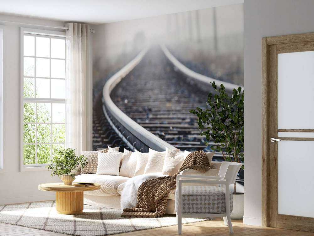 Tågspår i morgondimman