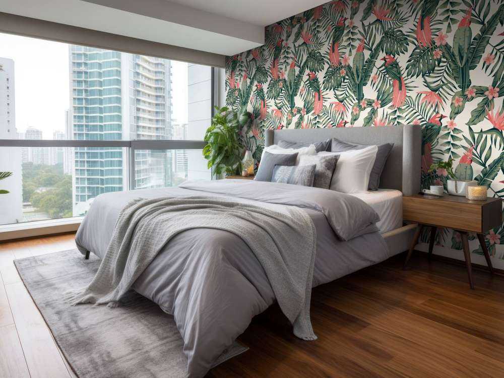 Tropiska växter, blommor och fåglar