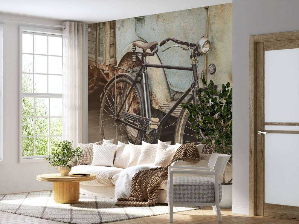 Retro gammal cykel med lastbil