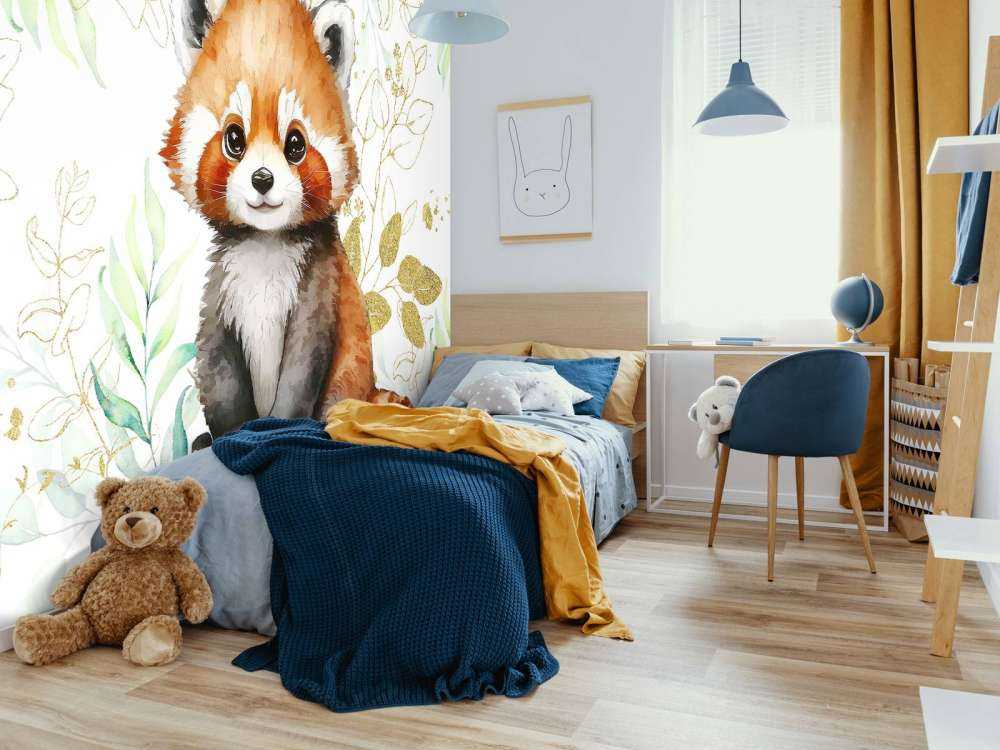 Söt röd panda och blad