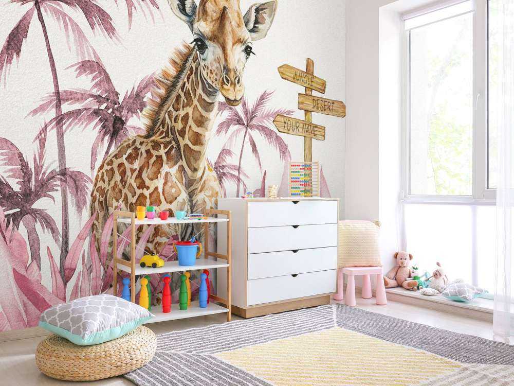 Giraffunge i djungeln rosa