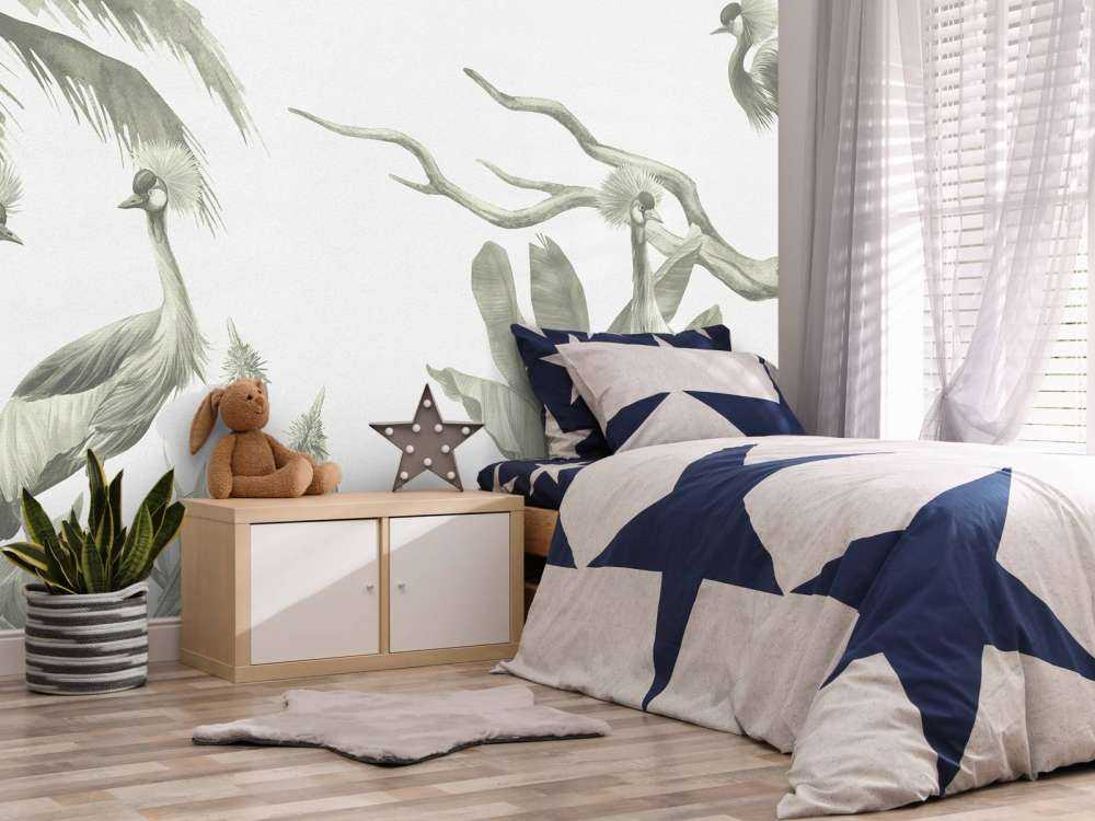 Djungel med tranor i grönt