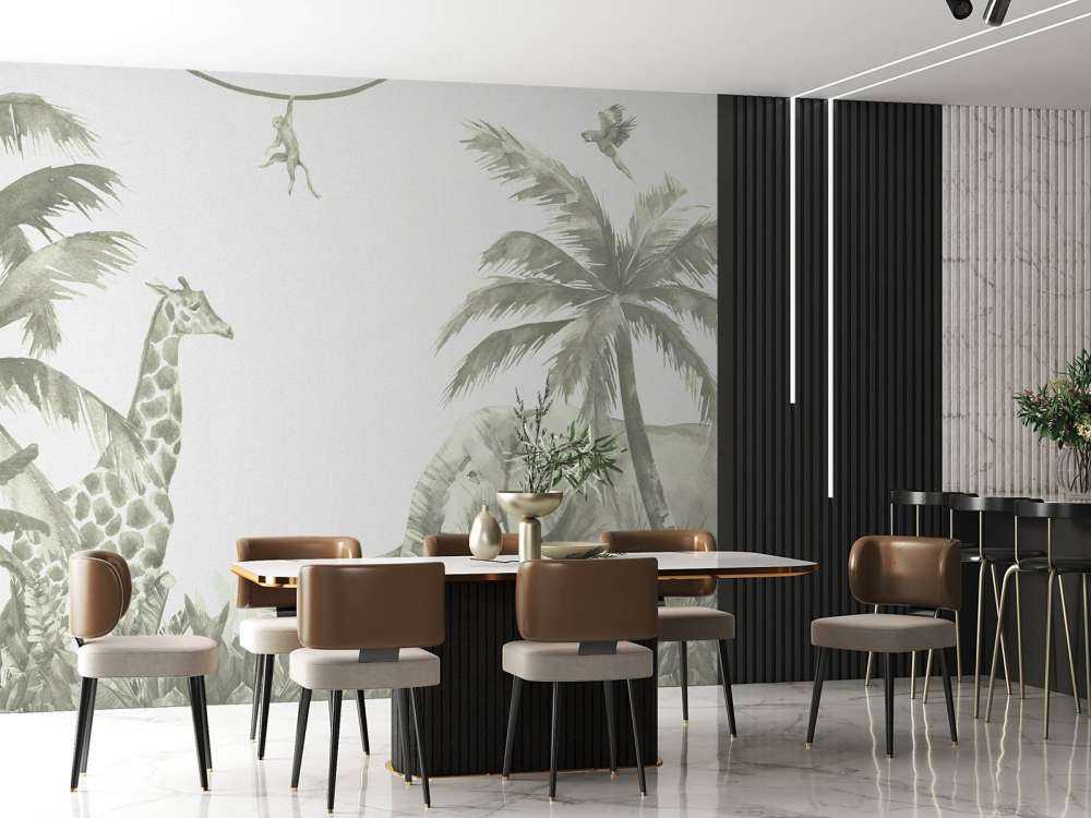 Olika djungeldjur i grönt