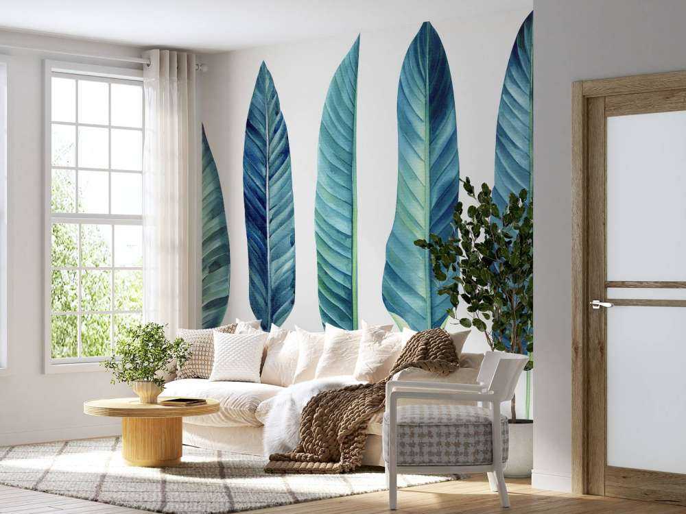 Tropiska blad på vit bakgrund