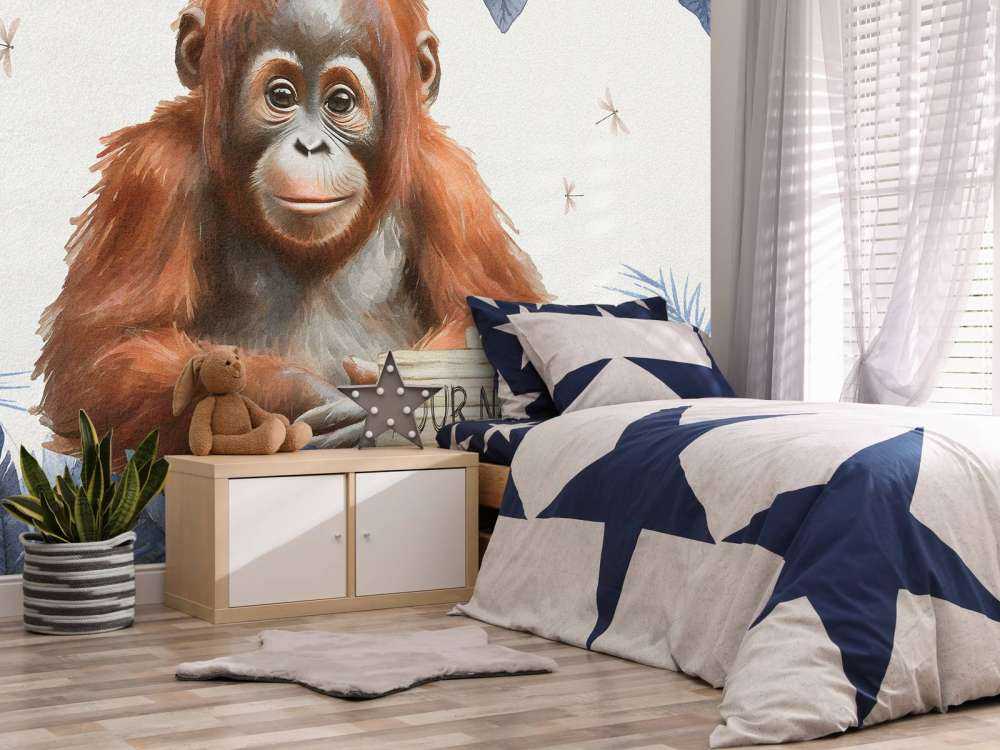 Ung orangutang i djungeln blå